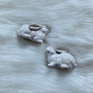 Decorative White Ceramic Bunny Figurines Set of 2